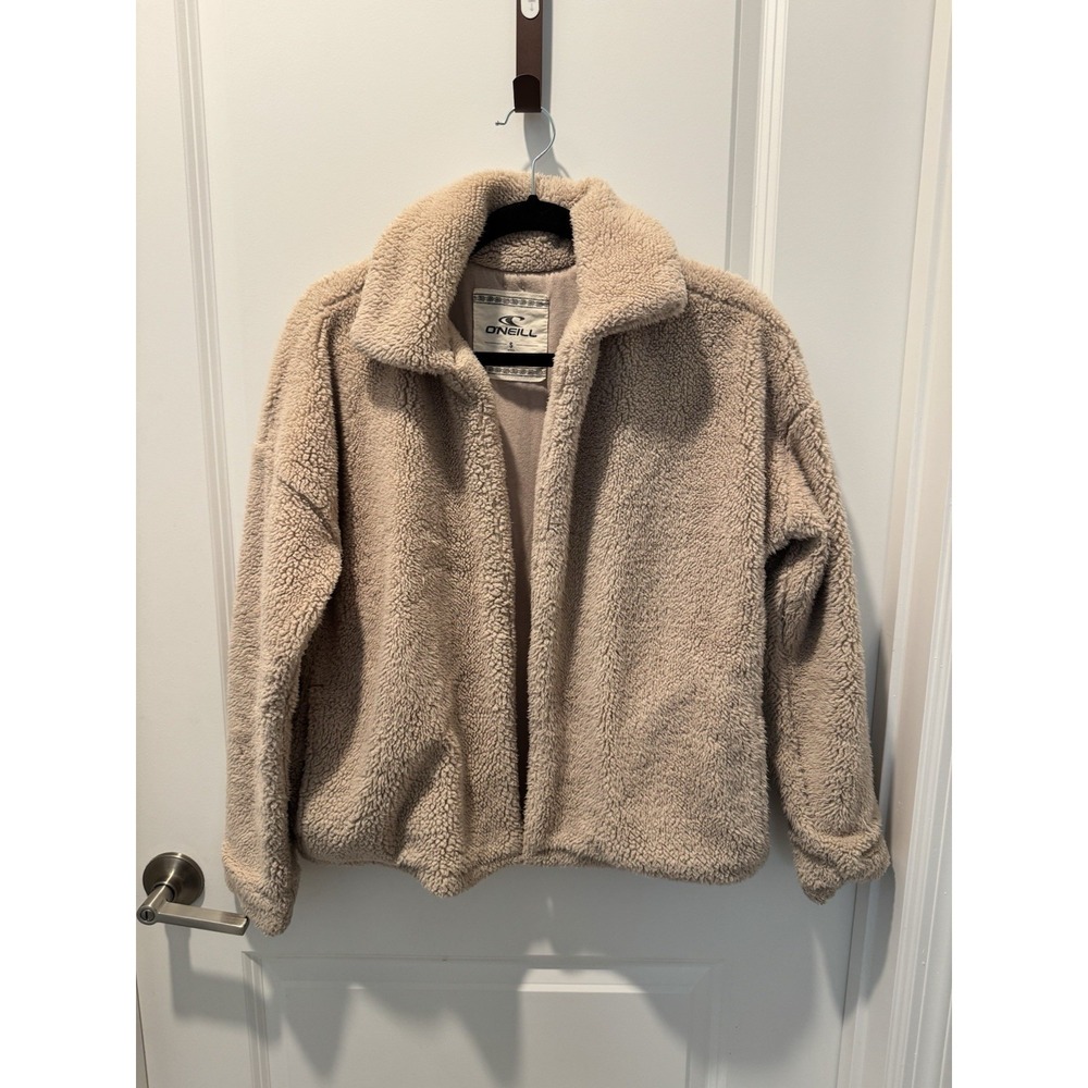 O'Neill Women's Sherpa Open Front Beige Jacket Size S Soft Cozy